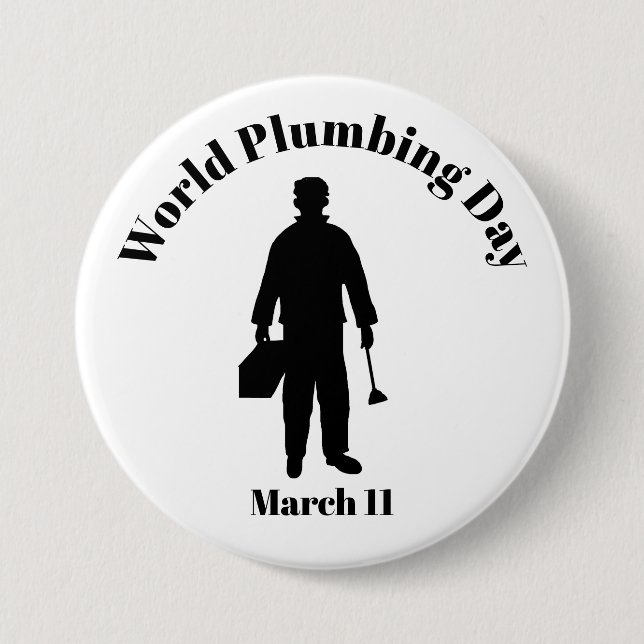 World Plumbing Day Button - Silhouette Plumber (Front)