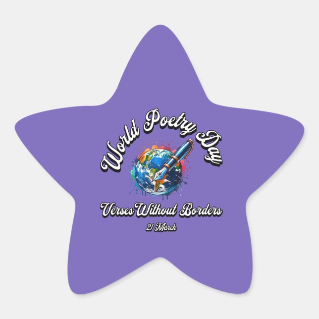 World Poetry Day. Verses Without Borders Star Sticker (Front)