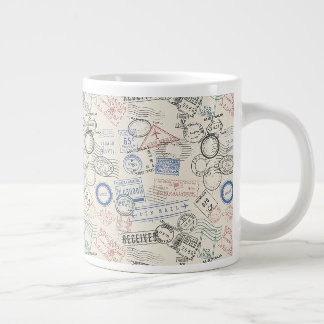 World Postage Stamps Pattern Large Coffee Mug (Right)