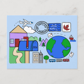 World Postcard Day 2026 - transportation in blue