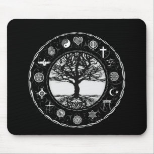 World Religions Black and White Tree Mouse Mat