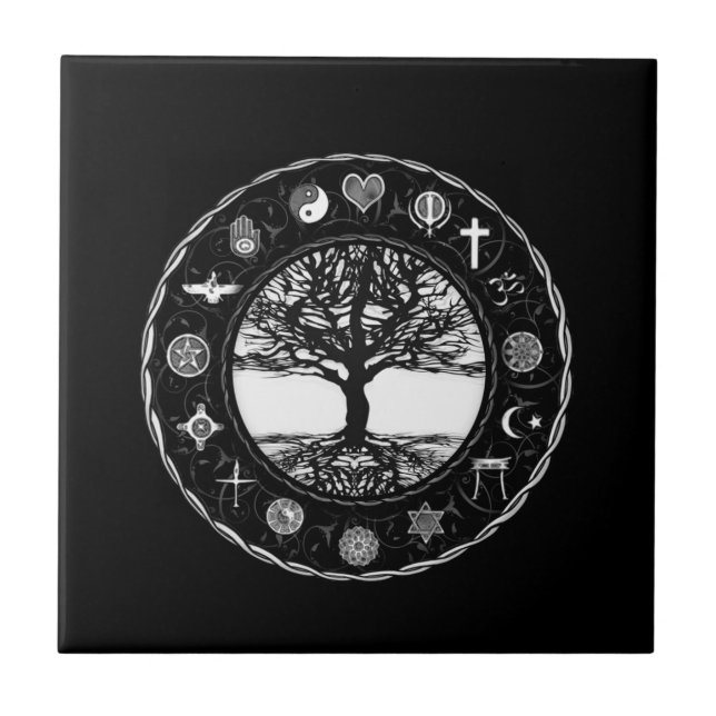 World Religions Black and White Tree Tile (Front)