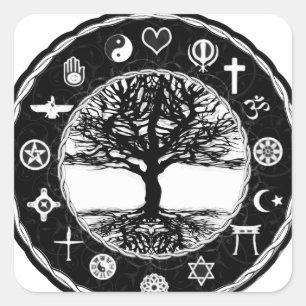 World Religions Peace Tree of Life Square Sticker