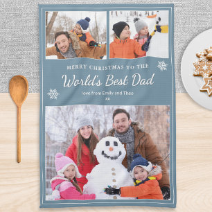 World’s Best Dad 3 Photos Christmas Blue Tea Towel