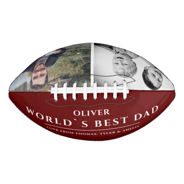 World`s Best Dad Red Father`s Day 2 Photo Collage American Football (Front)