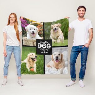 World’s Best Dog Mum 4 Photo on Black Bold Custom Fleece Blanket
