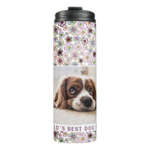 World˙s Best Dog Mum Flower Pattern Photo  Thermal Tumbler