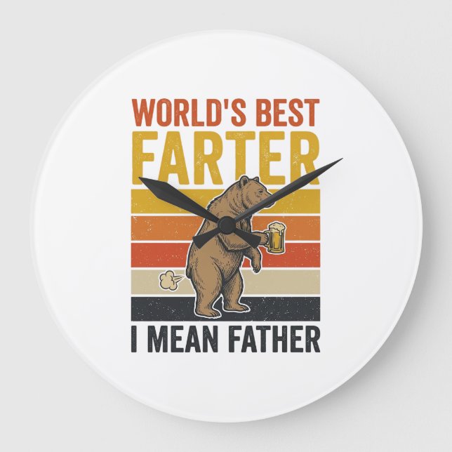World’s Best Farter Funny Father Bear Large Clock (Front)