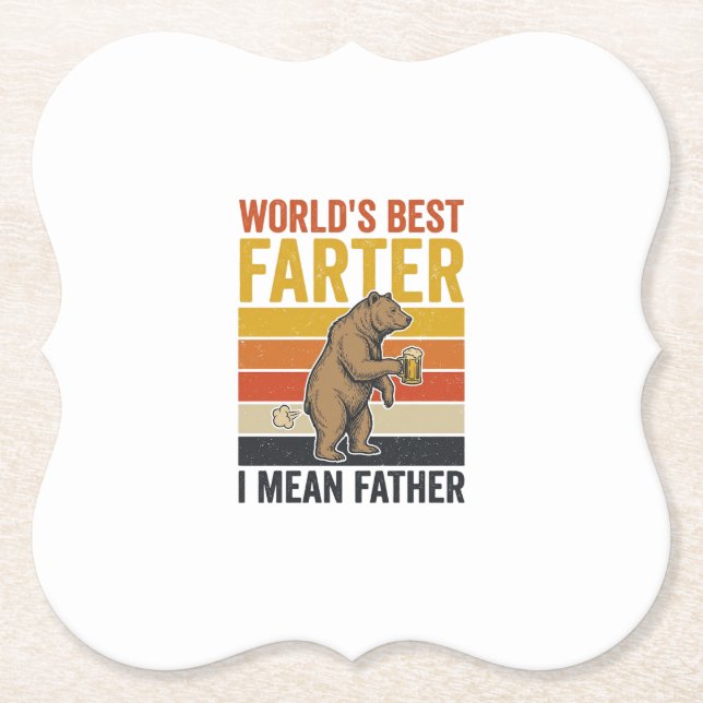 World’s Best Farter Funny Father Bear Paper Coaster (Front)