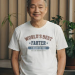 World’s Best Father Funny Personalised  T-Shirt<br><div class="desc">World’s Best Father Funny Personalised Shirt - This design is the perfect blend of dad humour and heartfelt sentiment, featuring bold varsity-style typography with a cheeky twist—“World’s Best Farter” humorously corrected to “I Mean Father.” Rendered in vintage red, blue, and muted green tones, the layout is eye-catching and playful while...</div>