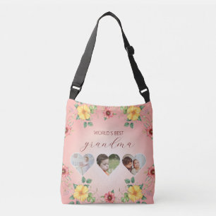 World’s Best Grandma Floral Heart Photo Frame Crossbody Bag