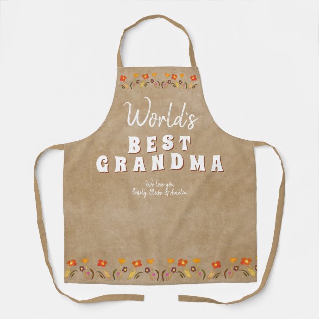 World`s Best Grandma Flowers Floral Mother`s Day Apron (Front)