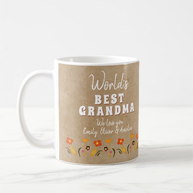 World`s Best Grandma Flowers Floral Mother`s Day Coffee Mug (Left)