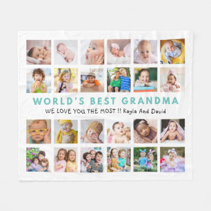 World’s Best Grandma Grandkids 24 Photo Collage  Fleece Blanket