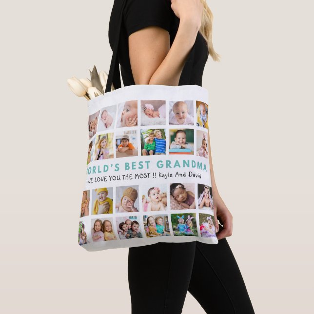 World’s Best Grandma Grandkids 24 Photo Collage  Tote Bag (Close Up)
