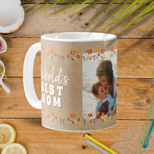 World`s Best Mom Flowers Rustic Photo Coffee Mug