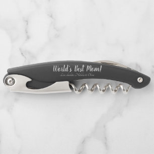World’s Best Mum black white custom script cute Corkscrew