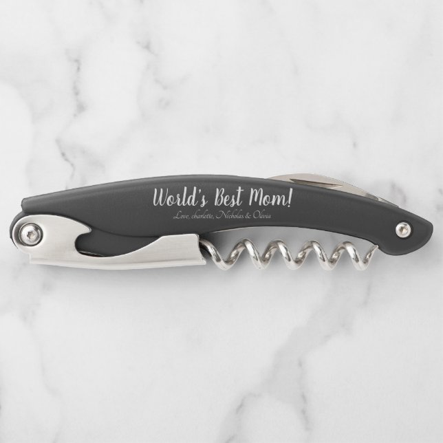 World’s Best Mum black white custom script cute Corkscrew (Front)