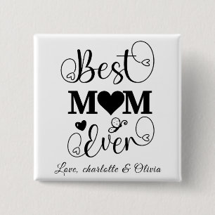 World’s Best Mum black white custom script elegant 15 Cm Square Badge