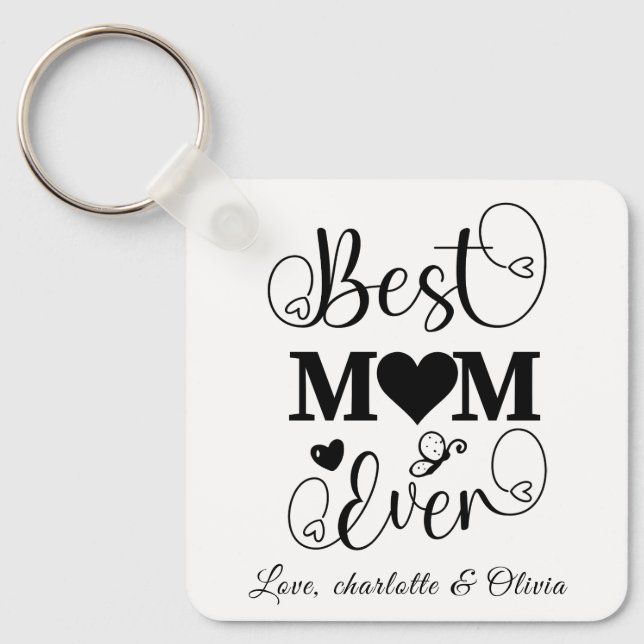 World’s Best Mum black white custom script elegant Key Ring (Front)