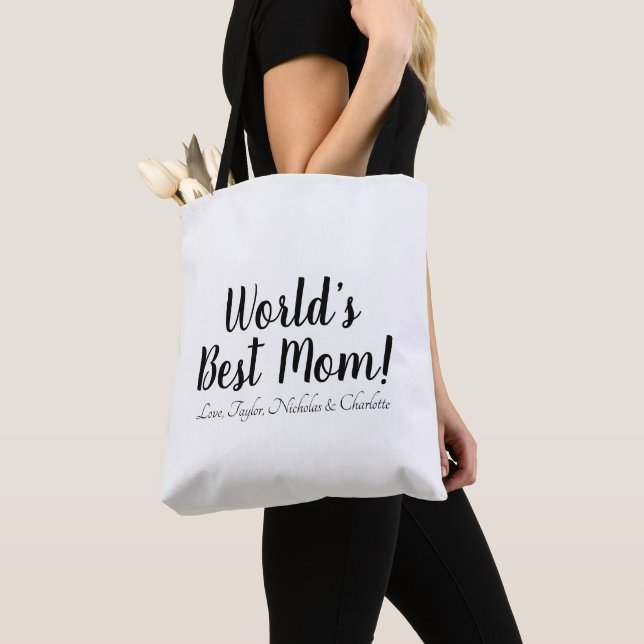 World’s Best Mum black white custom script stylish Tote Bag (Close Up)