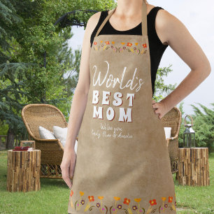 World`s Best Mum Flowers Floral Beige Mother`s Day Apron