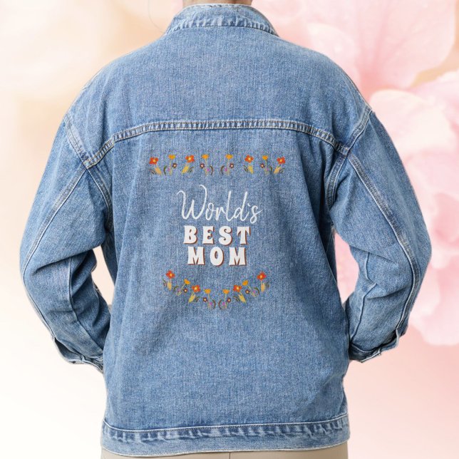 World`s Best Mum Flowers Floral Mother`s Day Denim Jacket (Creator Uploaded)