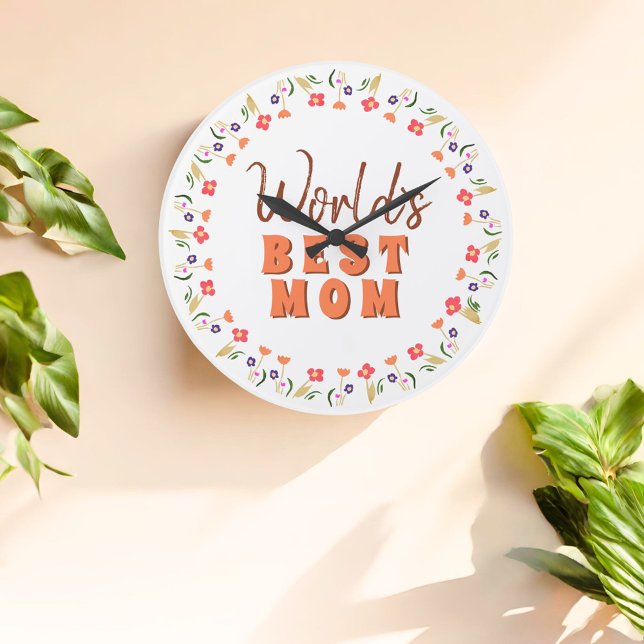 World`s Best Mum Flowers Floral Mother`s Day Large Clock (Creator Uploaded)