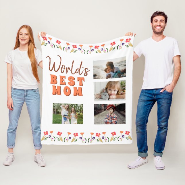 World`s Best Mum Flowers Floral Mother`s Day Photo Fleece Blanket (In Situ)