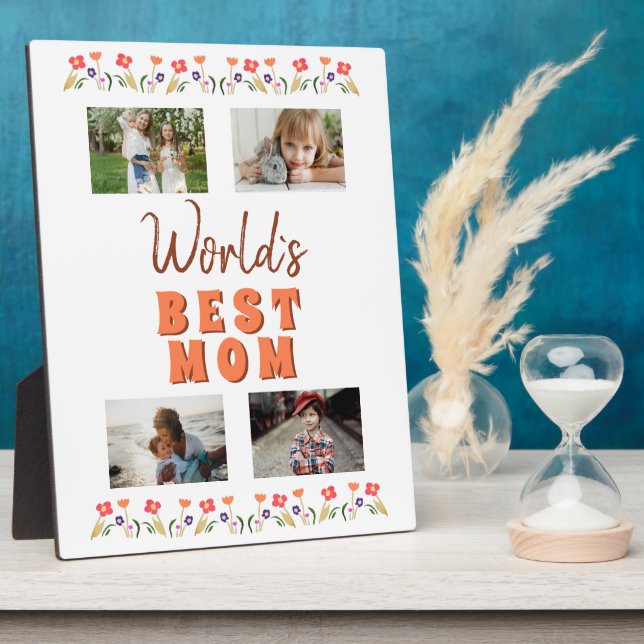 World`s Best Mum Flowers Floral Mother`s Day Photo Plaque (Side)