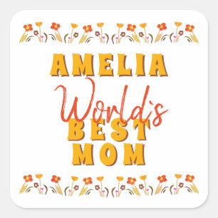 World`s Best Mum Flowers Floral Mother`s Day  Square Sticker