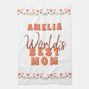 World`s Best Mum Flowers Floral Mother`s Day Tea Towel