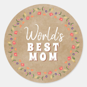 World`s Best Mum Flowers Floral Rustic Beige Classic Round Sticker