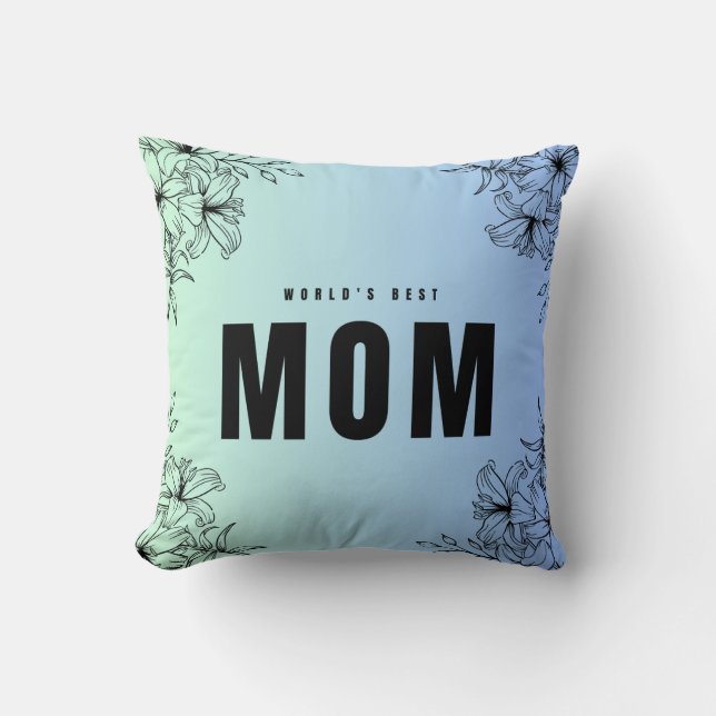 World`s Best Mum Flowers Floral Rustic blue black  Cushion (Front)