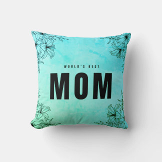World`s Best Mum Flowers Floral Rustic blue black Cushion