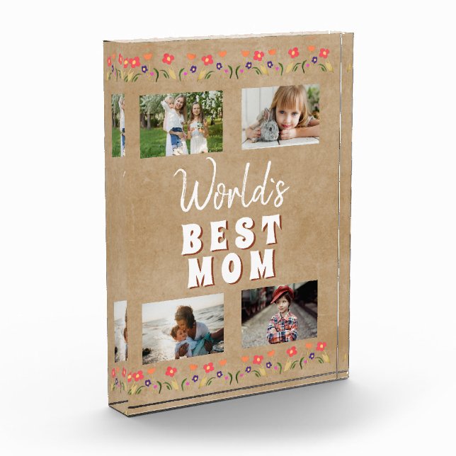 World`s Best Mum Flowers Floral Rustic Photo Block (Left)