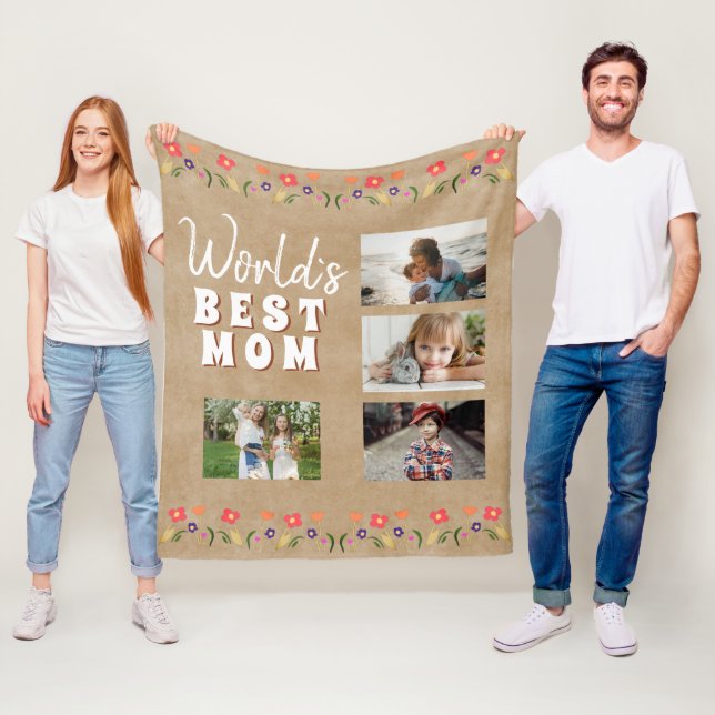 World`s Best Mum Flowers Floral Rustic Photo Fleece Blanket (In Situ)