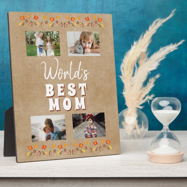 World`s Best Mum Flowers Floral Rustic Photo Plaque (Side)