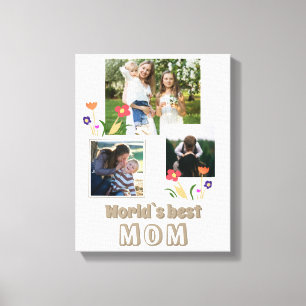 World`s Best Mum Flowers Mother`s Day 3 Photo Canvas Print