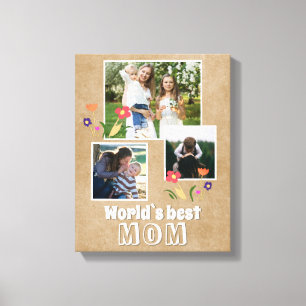 World`s Best Mum Flowers Mother`s Day 3 Photo Canvas Print