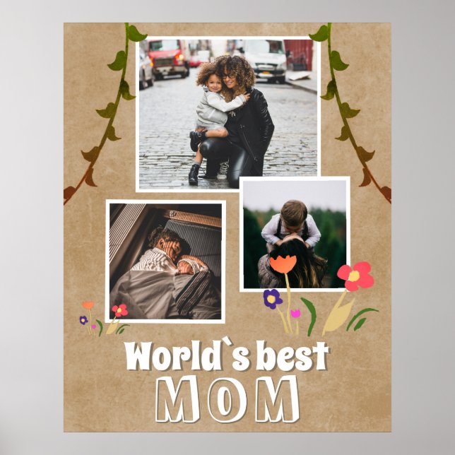 World`s Best Mum Flowers Old Paper 3 Photo Poster (Front)