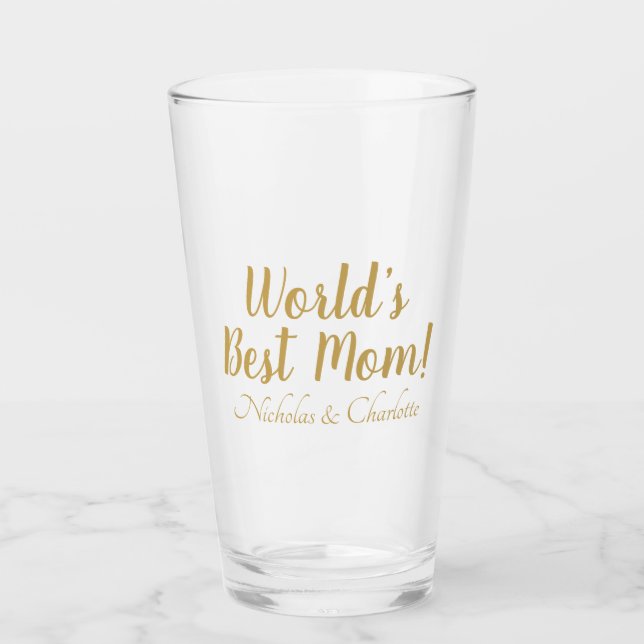 World’s Best Mum gold custom script cute Glass (Front)