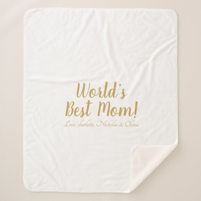 World’s Best Mum gold custom script cute Sherpa Blanket (Front)