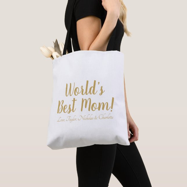 World’s Best Mum gold custom script cute Tote Bag (Close Up)