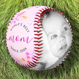 World’s Best Mum Pink Glitter Leaves Script Photo