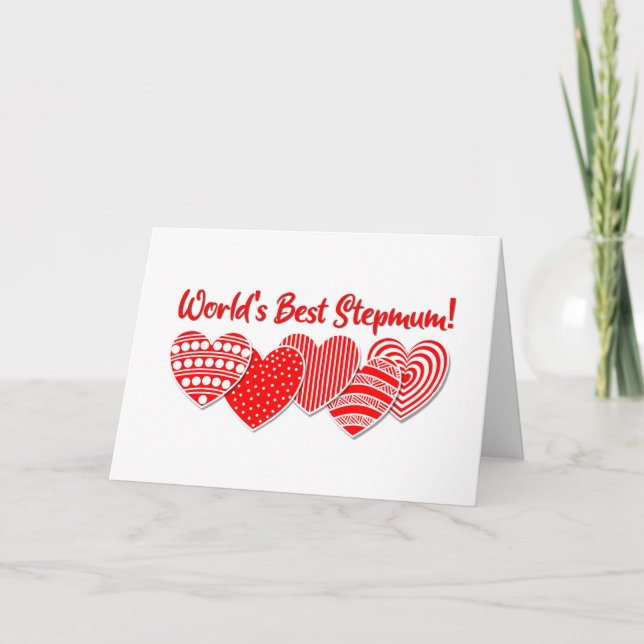 World’s Best Stepmum Red Decorative Hearts Card (Front)