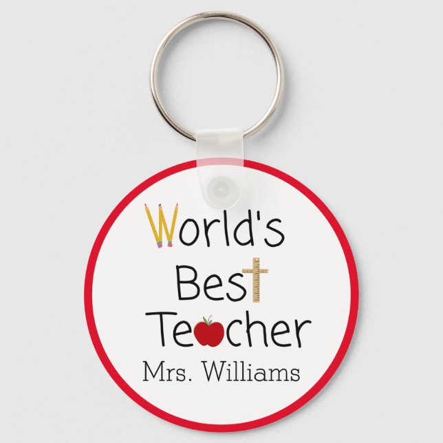 World’s Best Teacher Cool School Supplies Keychain (Front)