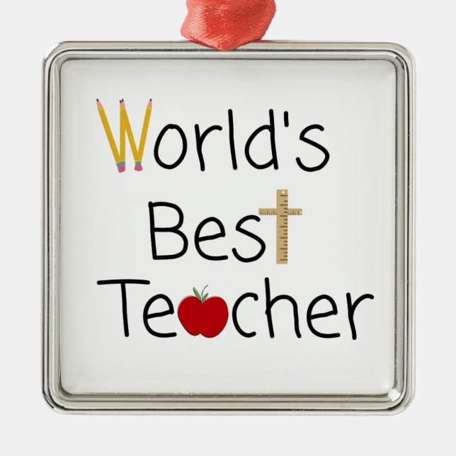 World’s Best Teacher Cool School Supplies Metal Tree Decoration (Front)