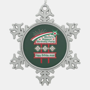 World’s Biggest Birthday Party Marquee Snowflake Pewter Christmas Ornament