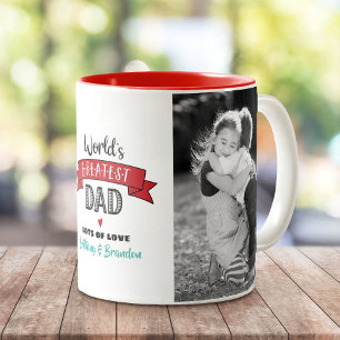 World’s Greatest Dad 2 Photo Red Banner Bold Two-Tone Coffee Mug